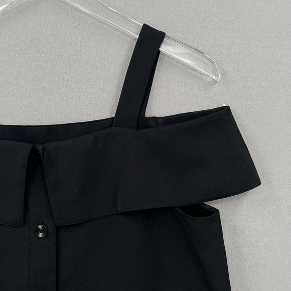 TIBI Shirt Womens 2 Black Strappy Off the Shoulder Top Button front Blouse - Picture 4 of 11